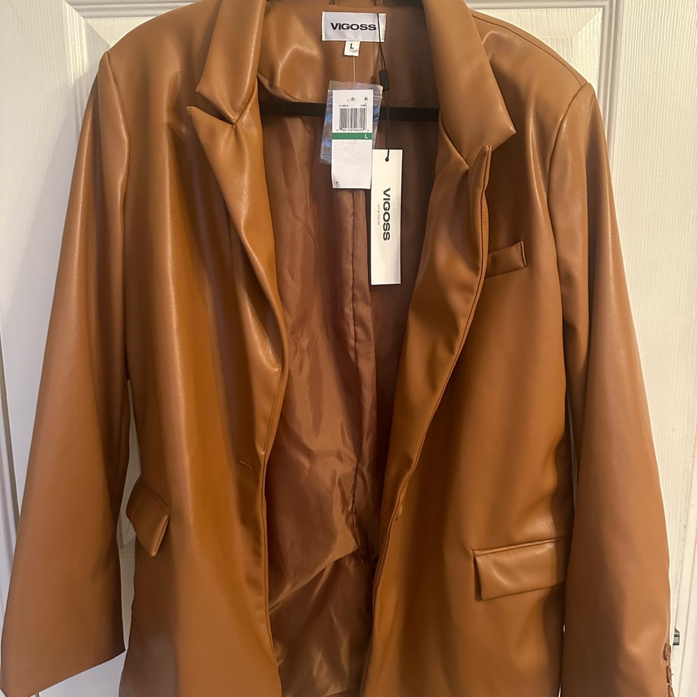 Camel colored faux leather jacket size L